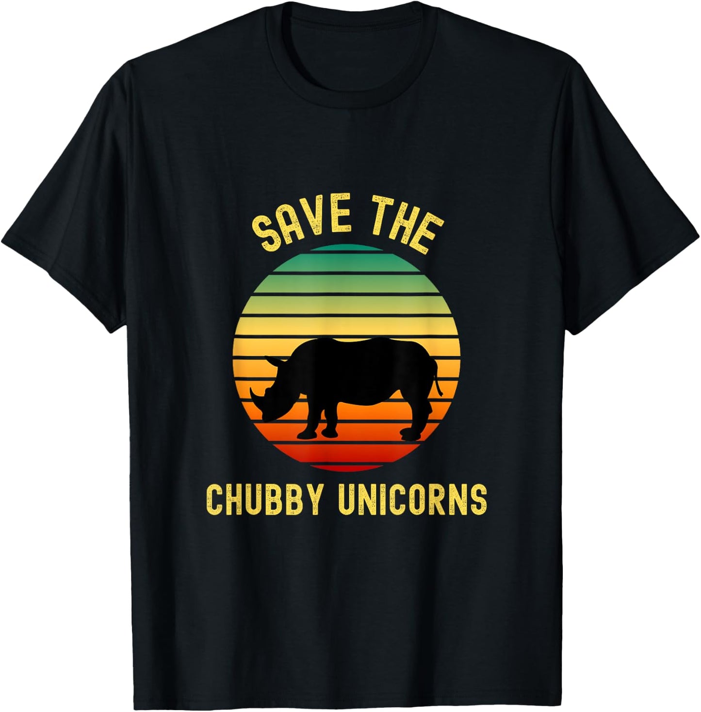 Save The Chubby Unicorns Rhino Humor Funny Retro Rhino Lover T-Shirt - T-Shirt | Black