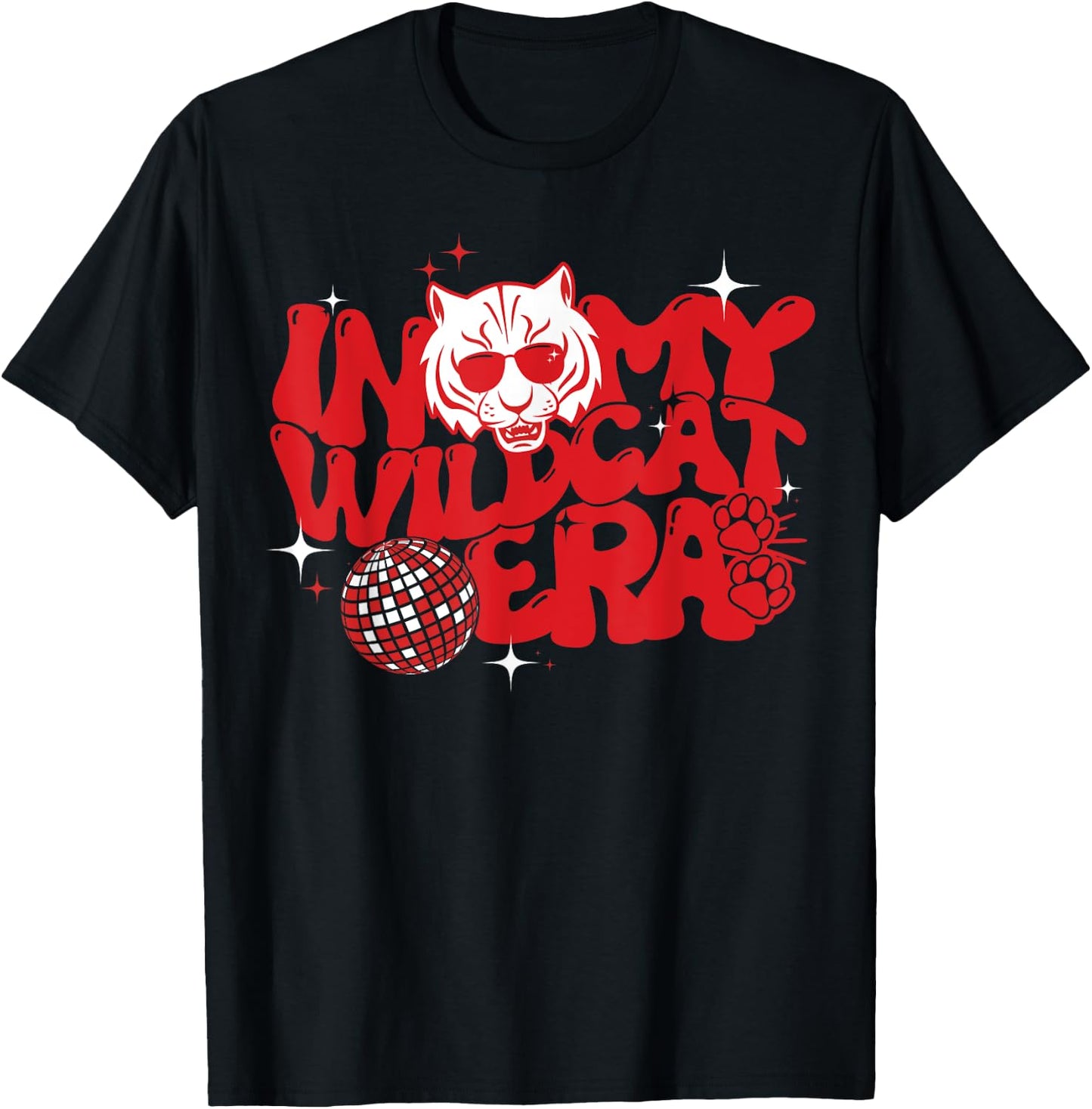 In My Wildcat Era Groovy School Spirit Wildcat Mascot Men Women Kids T-Shirt - T-Shirt | Black