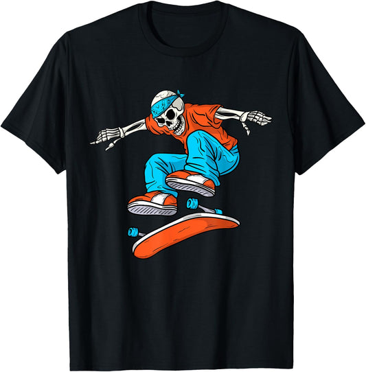 SkaYteboarding Skateboarder Skeleton Skateboarding - Kids Black XS Small Short Sleeve T-Shirt - T-Shirt | Black