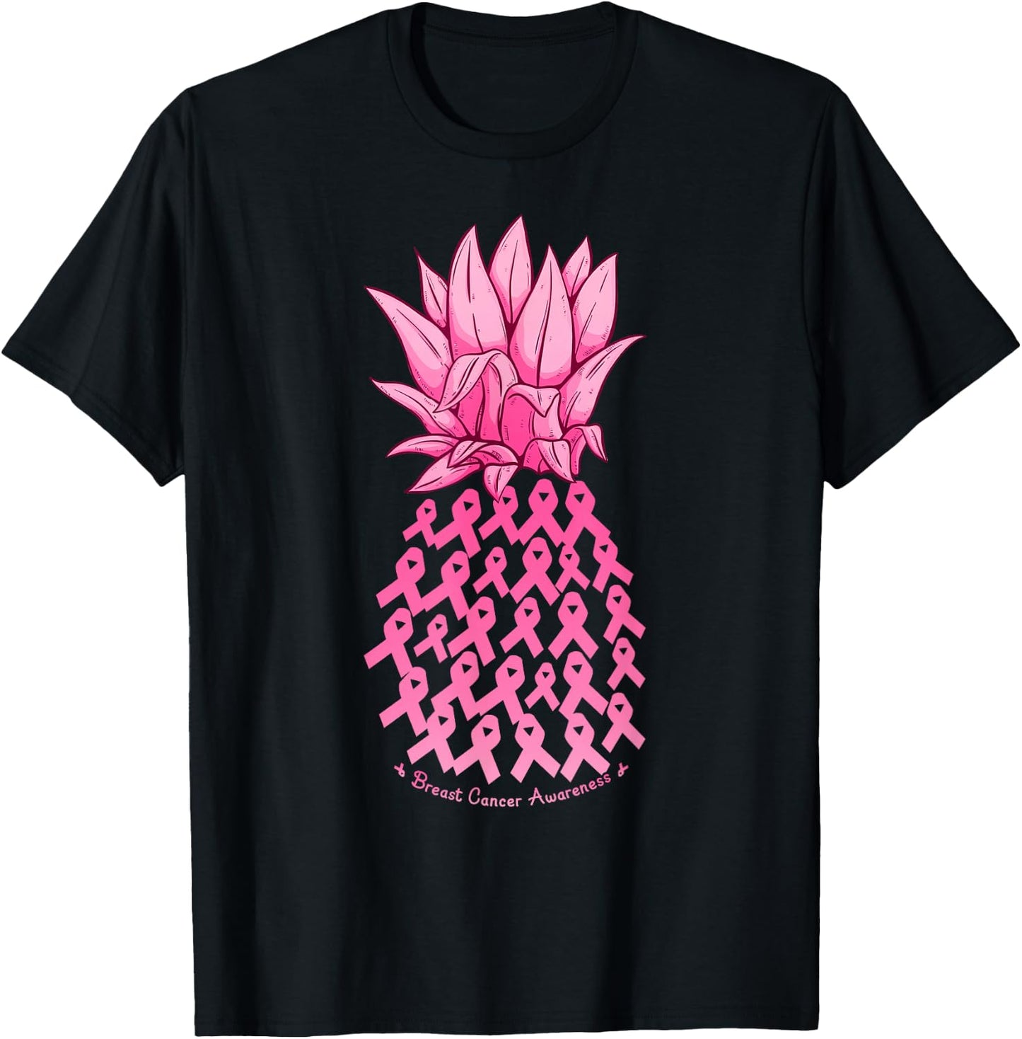 Hawaiian Pineapple & Pink Ribbon Breast Cancer Awareness Day T-Shirt - T-Shirt | Black