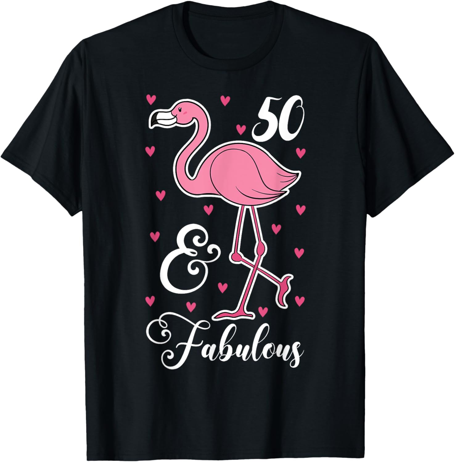 50 & Fabulous Flamingo Theme Birthday 50th Party T-Shirt - T-Shirt | Black