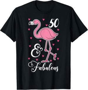 50 & Fabulous Flamingo Theme Birthday 50th Party T-Shirt - T-Shirt | Black