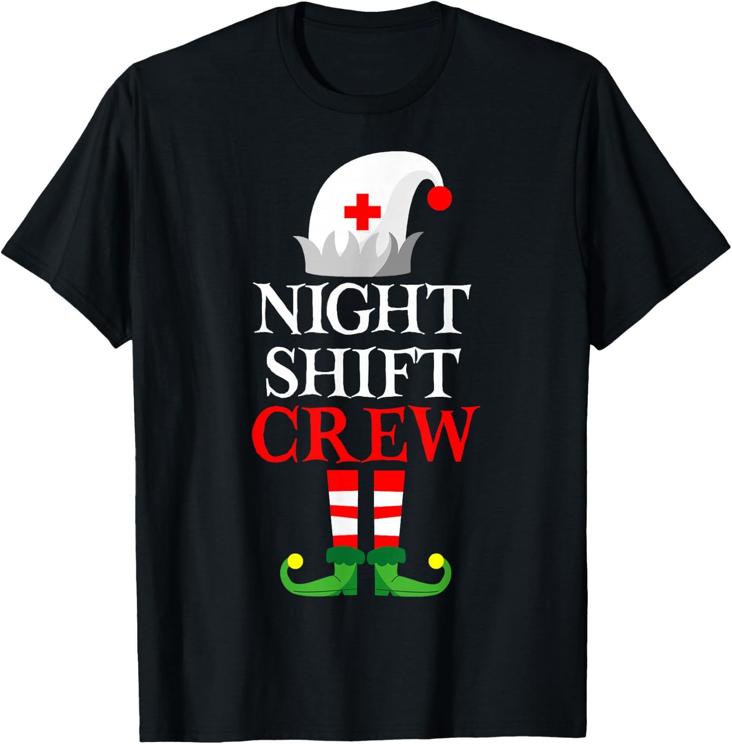 Elf Nursing Shirt Women, Christmas Nurse Night Shift Crew T-Shirt - T-Shirt | Black