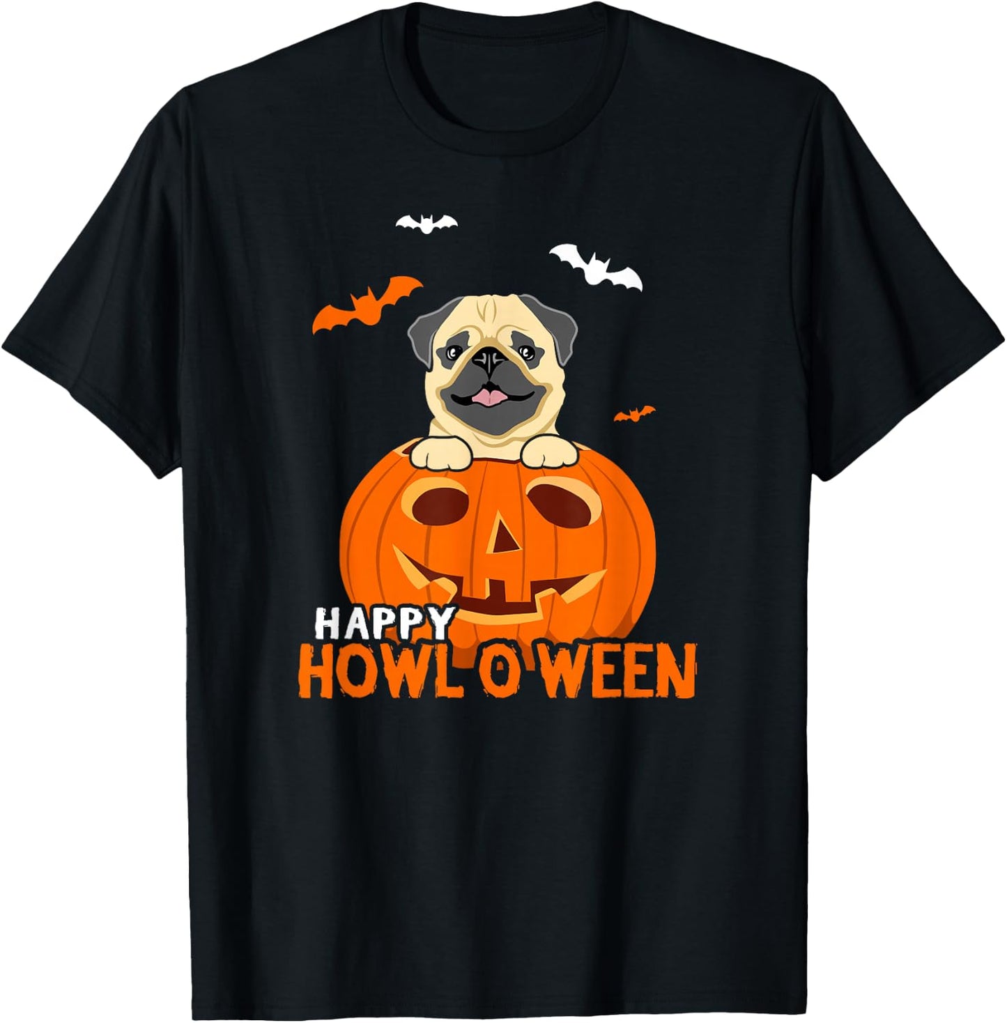 Cute Halloween Pug Dog Pumpkin Costumes Thanksgiving Design T-Shirt - T-Shirt | Black