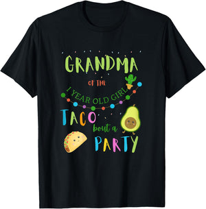 Grandma 1st Birthday Taco Bout A Party Family Matching T-Shirt - T-Shirt | Black