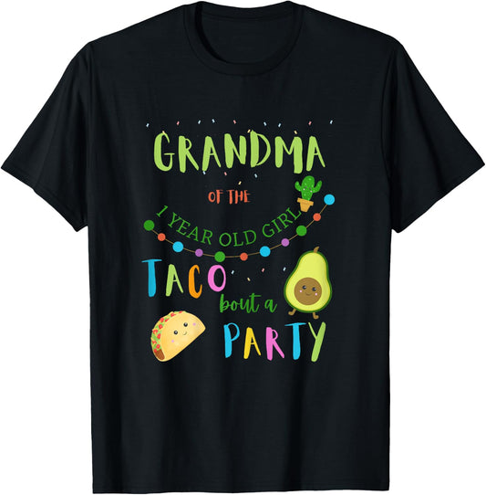 Grandma 1st Birthday Taco Bout A Party Family Matching T-Shirt - T-Shirt | Black