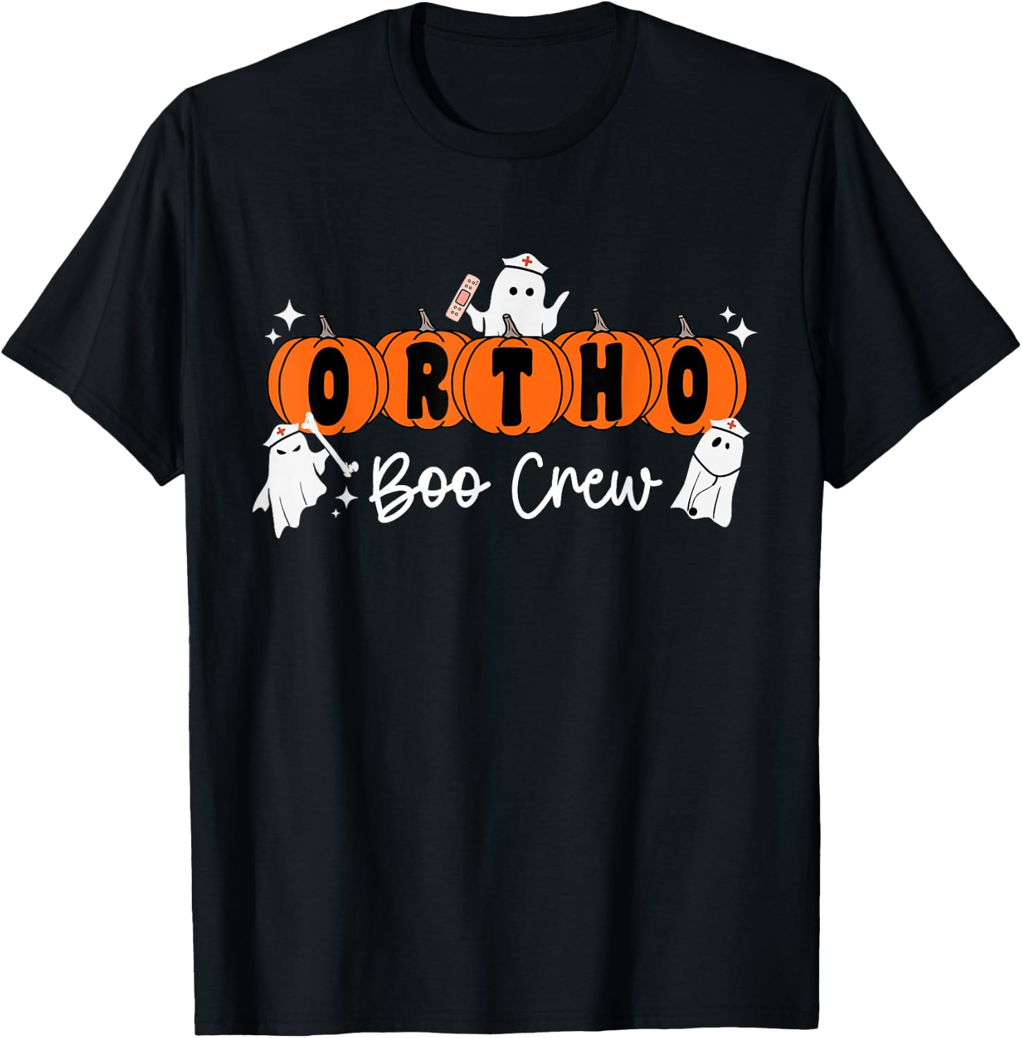 Ortho Boo Crew Ghost Pumpkin Orthopedic Nurse Halloween T-Shirt - T-Shirt | Black