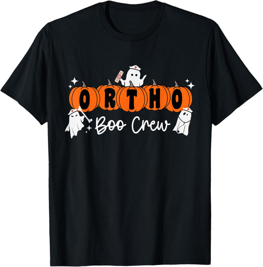 Ortho Boo Crew Ghost Pumpkin Orthopedic Nurse Halloween T-Shirt - T-Shirt | Black