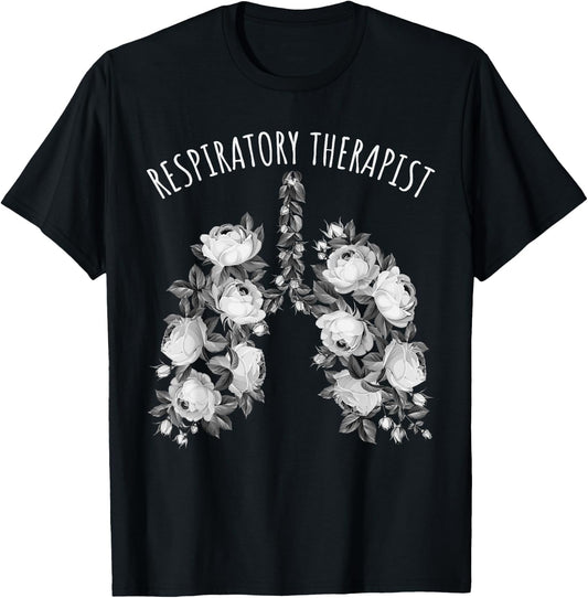Respiratory Therapist Valentines Artistic Flowers T-Shirt - T-Shirt | Black