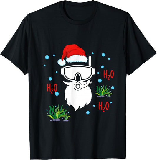 Christmas Diving Santa Face Funny Scuba Diver Dving Lover T-Shirt - T-Shirt | Black