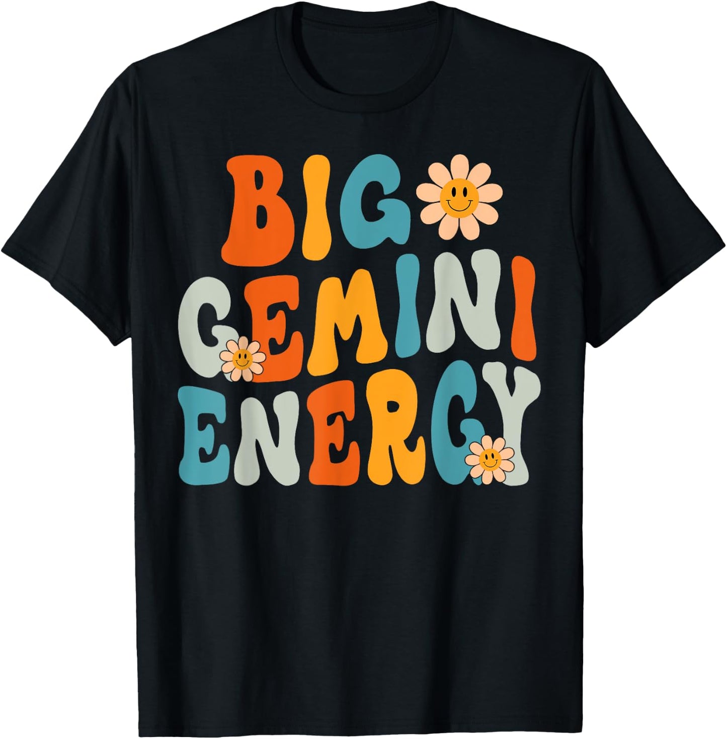 Gemini Big Energy Retro Smile Flower Zodiac Birthday Women T-Shirt - T-Shirt | Black
