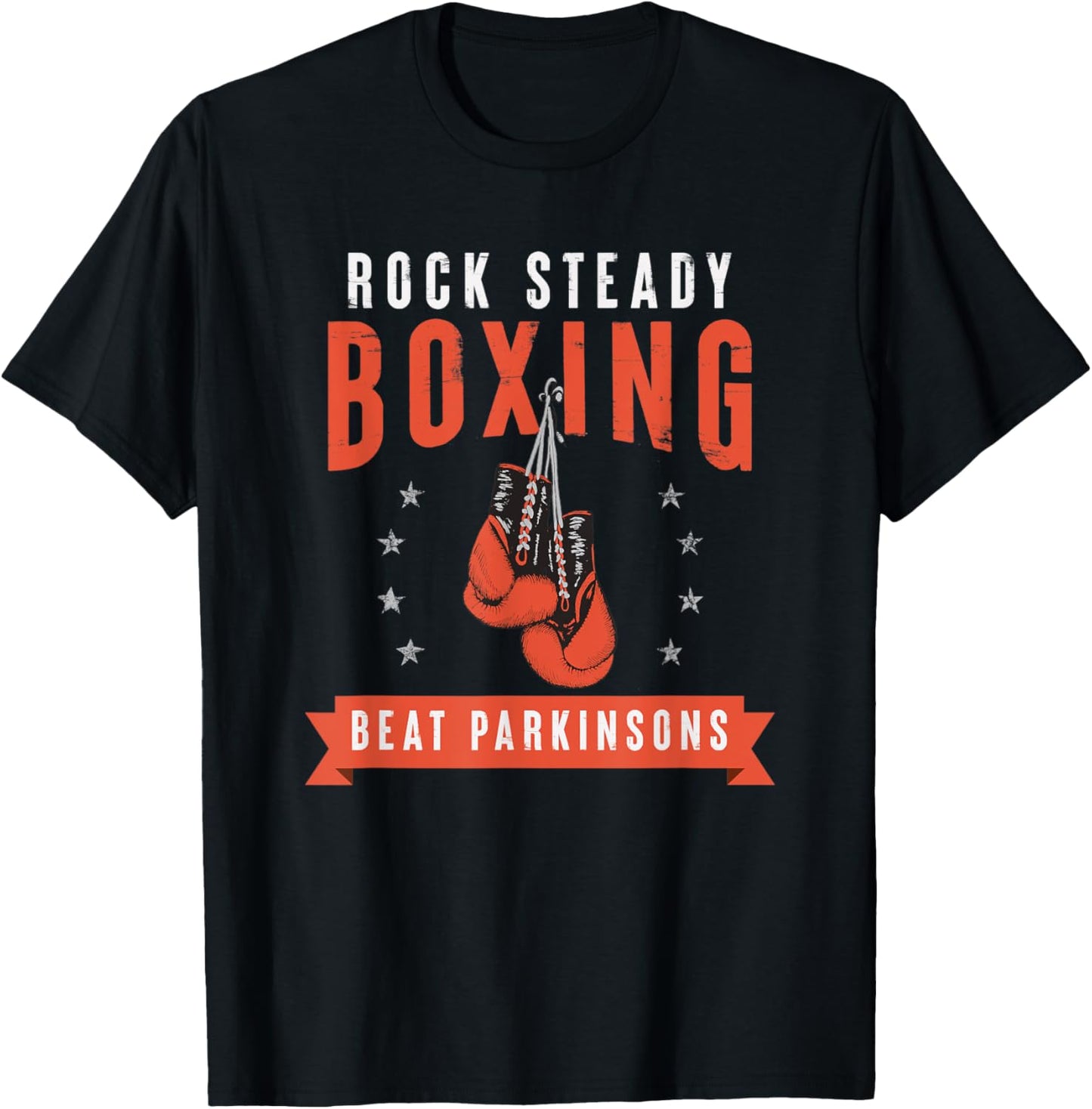Rock Steady Boxing Beat Parkinson's Gloves and Stars T-Shirt - T-Shirt | Black