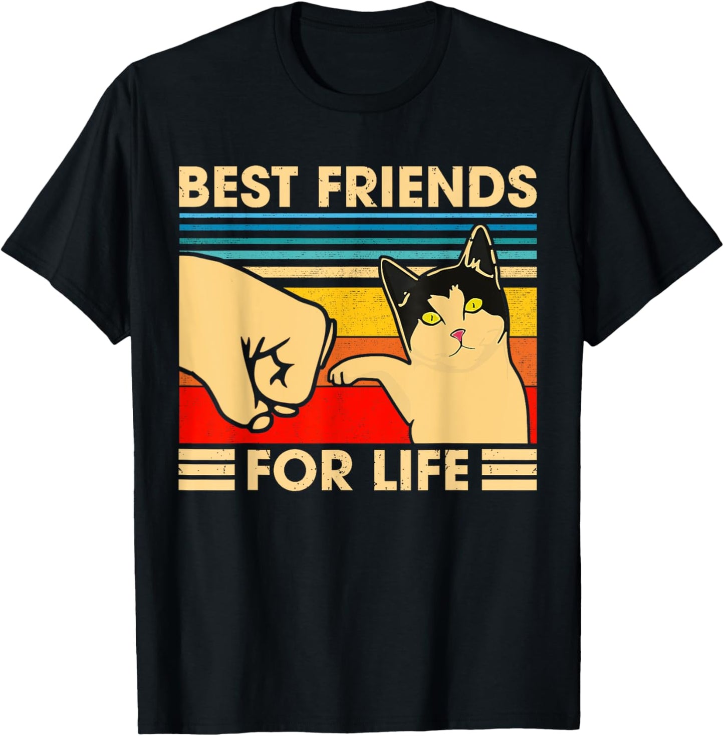 Vintage Cat Best Friends For Life Fist Bump Funny Cat Lovers T-Shirt - T-Shirt | Black
