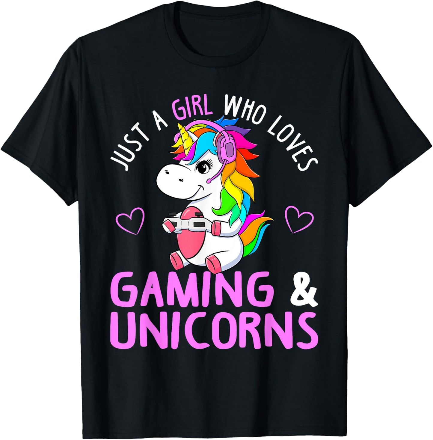 Just A Girl Who Loves Gaming and Unicorns Cute Gamer Gift T-Shirt - T-Shirt | Black