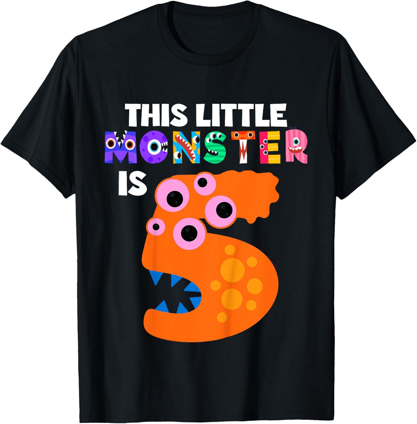 This Little Monster is 5 Five Years 5th Birthday Party Alien T-Shirt - T-Shirt | Black