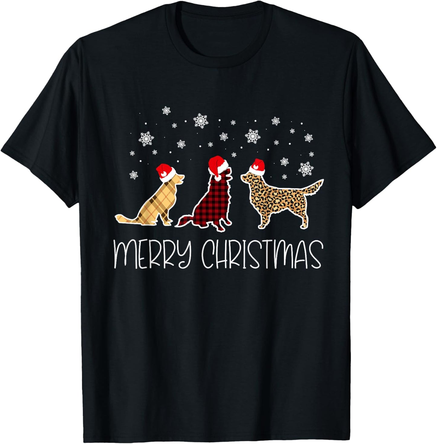 Golden Retriever Merry Christmas Plaid Leopard Dog X-Mas T-Shirt - T-Shirt | Black
