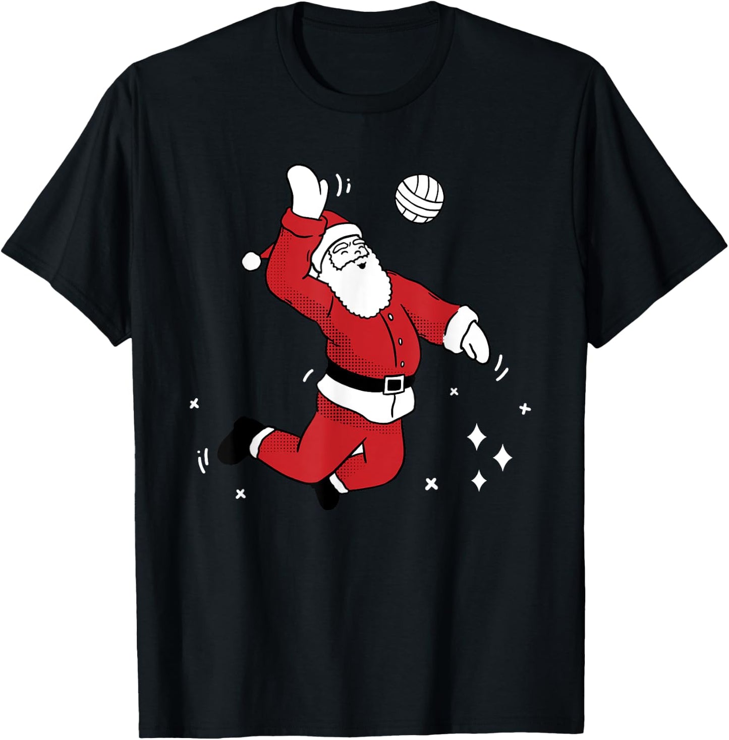 Santa Playing Volleyball Christmas Pajama Cool Sport X-Mas T-Shirt - T-Shirt | Black