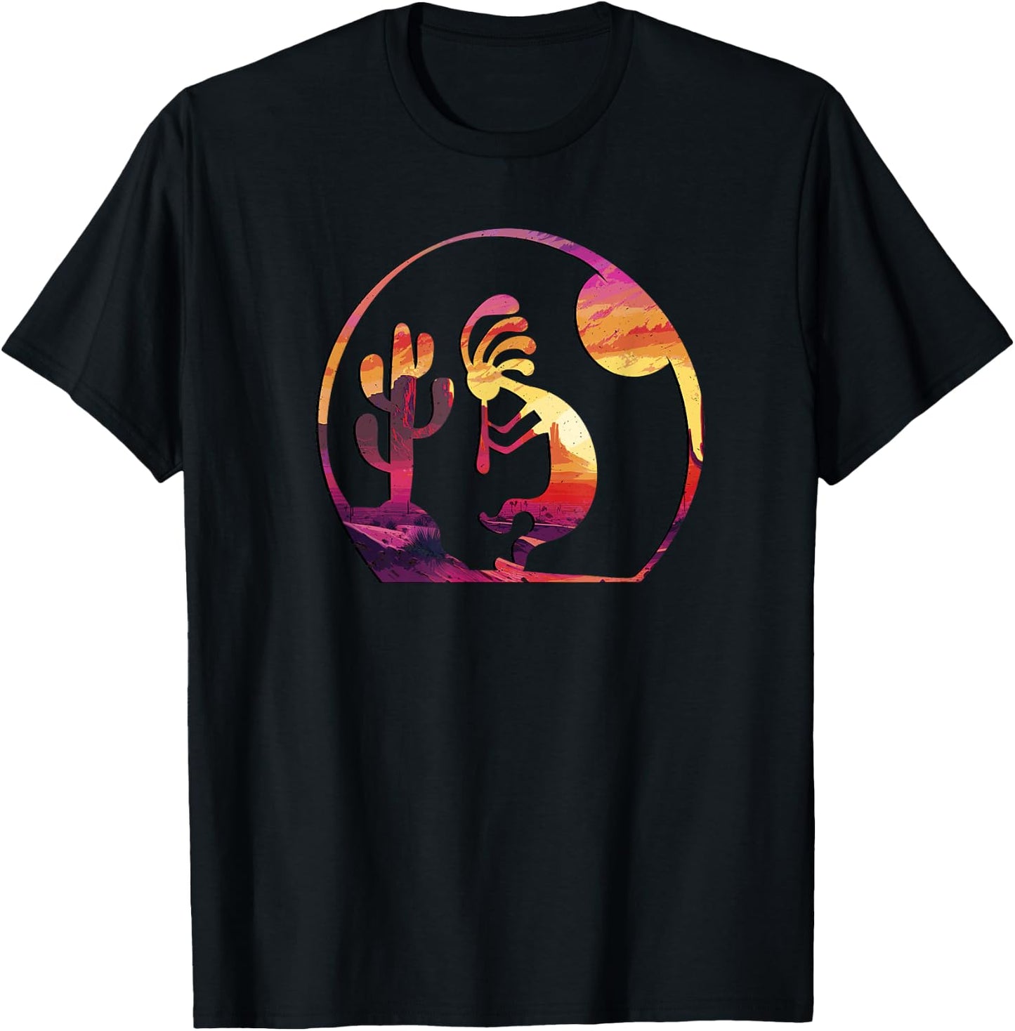 Vintage Native American Symbol Sunset Kokopelli T-Shirt - T-Shirt | Black