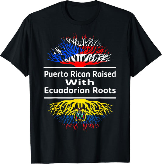 Half Ecuadorian Half Puerto Rican Rico Ecuador Flag Roots T-Shirt - T-Shirt | Black