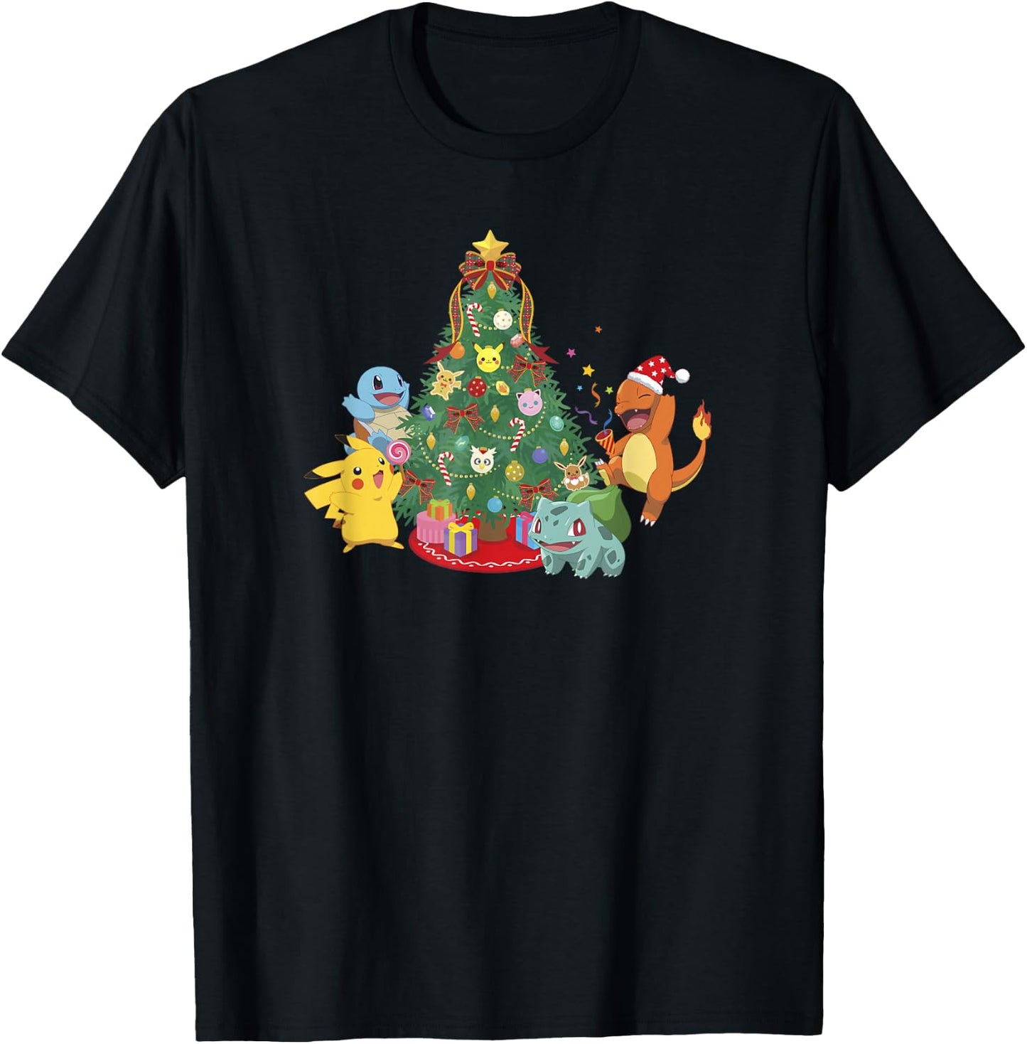 Pokémon Christmas Tree Dance Party Group Shot T-Shirt - T-Shirt | Black