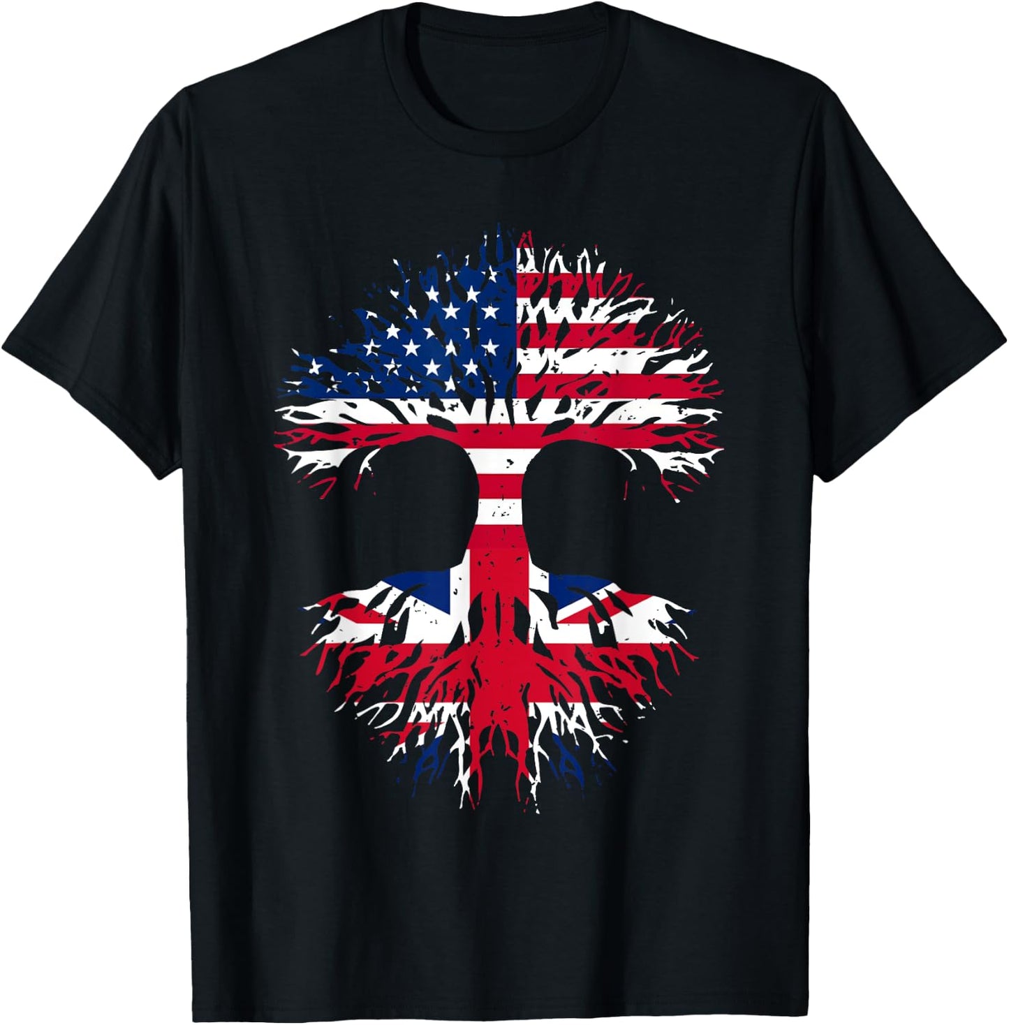 British Roots American Grown Tree USA Flag United Kingdom Women Men T-Shirt - T-Shirt | Black