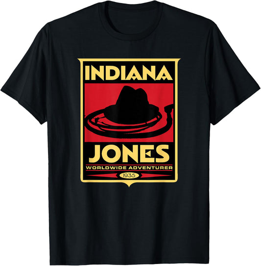 Indiana Jones -Adults, Kids , White, Short Sleeve, Classic Fit, Graphic, Vintage Modern Graphic T-Shirt - T-Shirt | Black