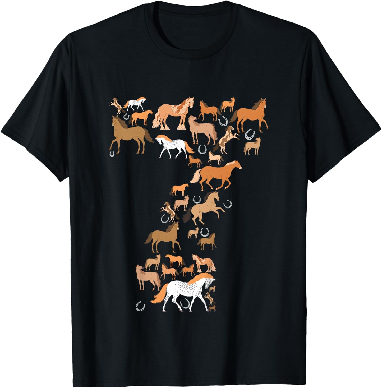 Little Girls 7 Years Old 7th Birthday Horse Graphic Cute T-Shirt - T-Shirt | Black