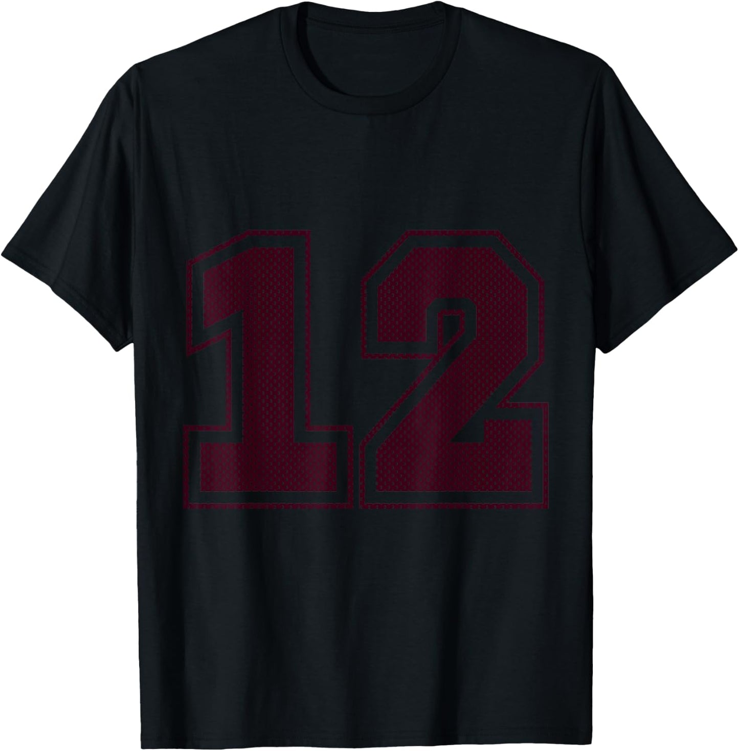 Sports #12 Maroon Mesh Print Jersey Style T-Shirt - T-Shirt | Black
