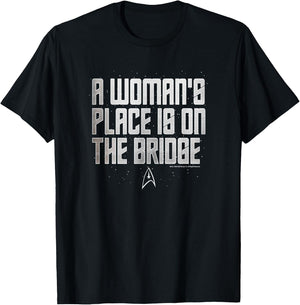 Star Trek A Woman's Place is On The Bridge Text T-Shirt - T-Shirt | Black
