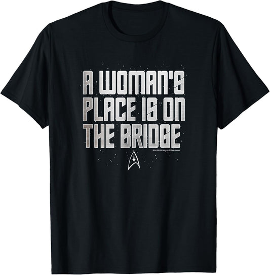 Star Trek A Woman's Place is On The Bridge Text T-Shirt - T-Shirt | Black