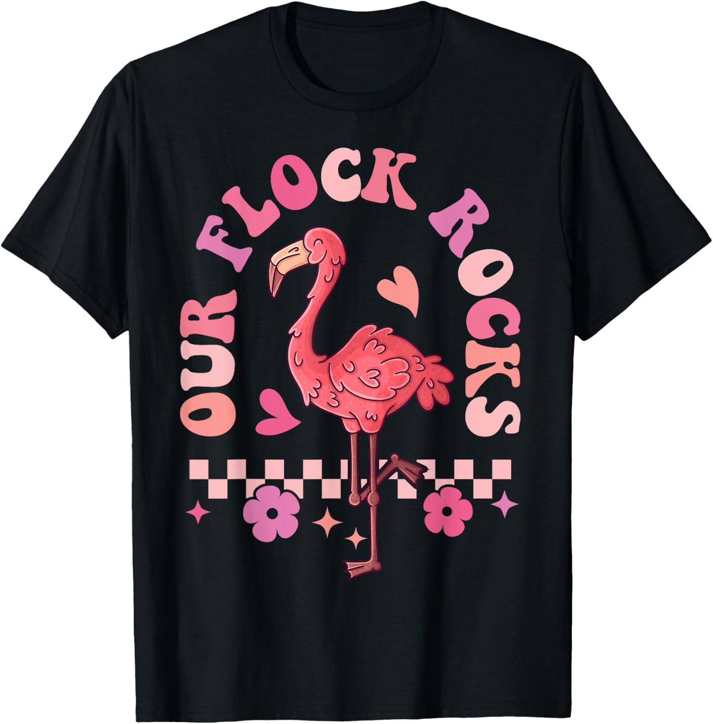 Our Flock Rocks Flamingo Matching Family Vacation T-Shirt - T-Shirt | Black