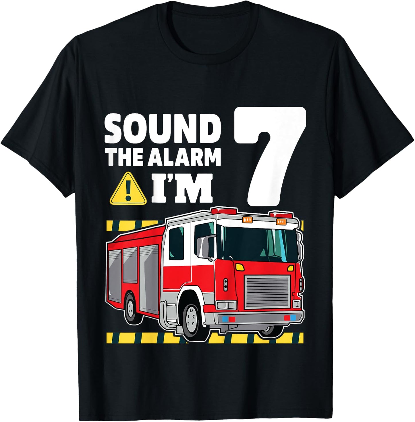 Kids 7th Birthday Boy Fire Truck 7 Seven Year Old Firefighter T-Shirt - T-Shirt | Black