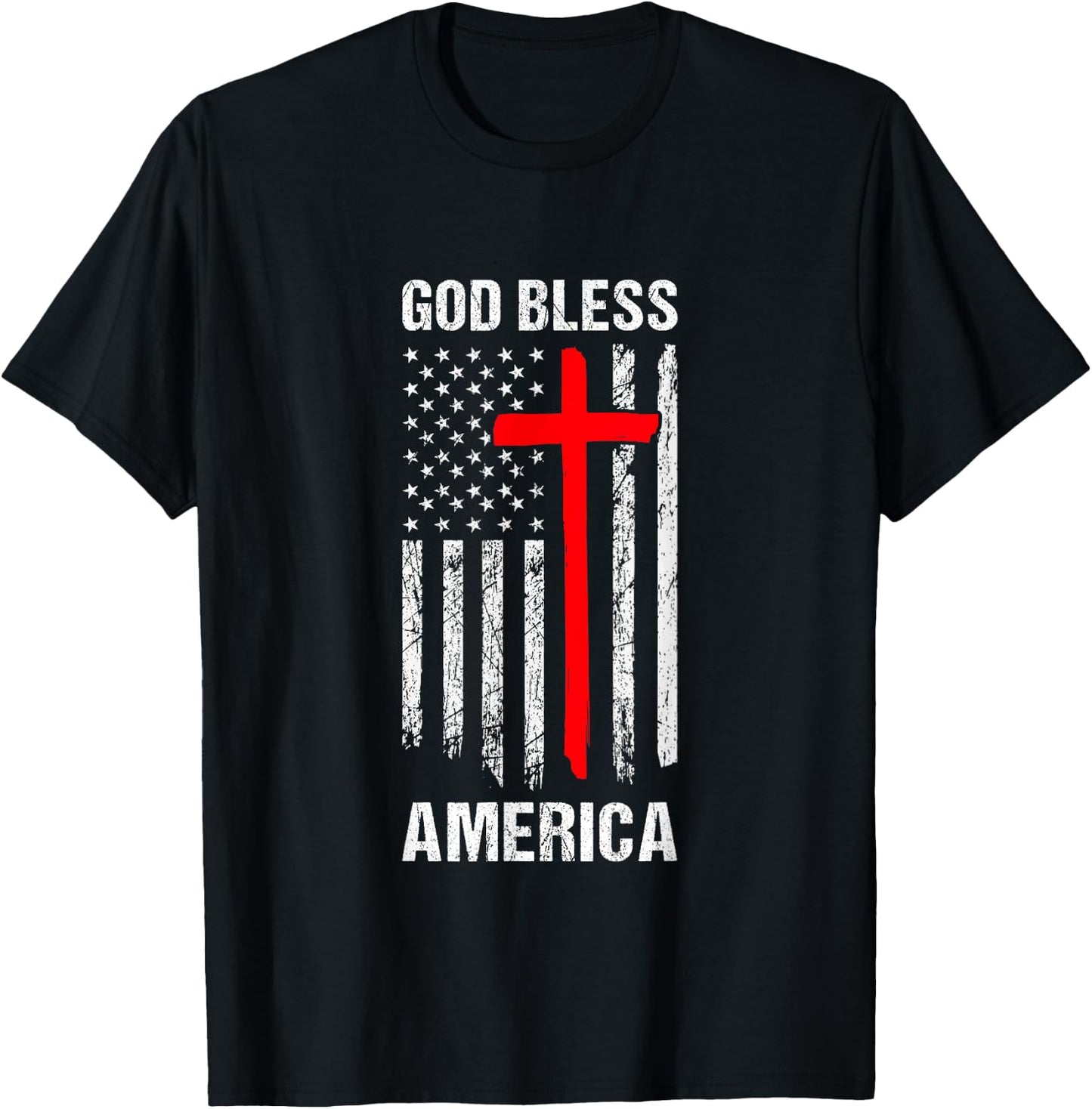 God Bless America Fourth of July Christian Patriot USA Flag Women Kids Men T-Shirt - T-Shirt | Black
