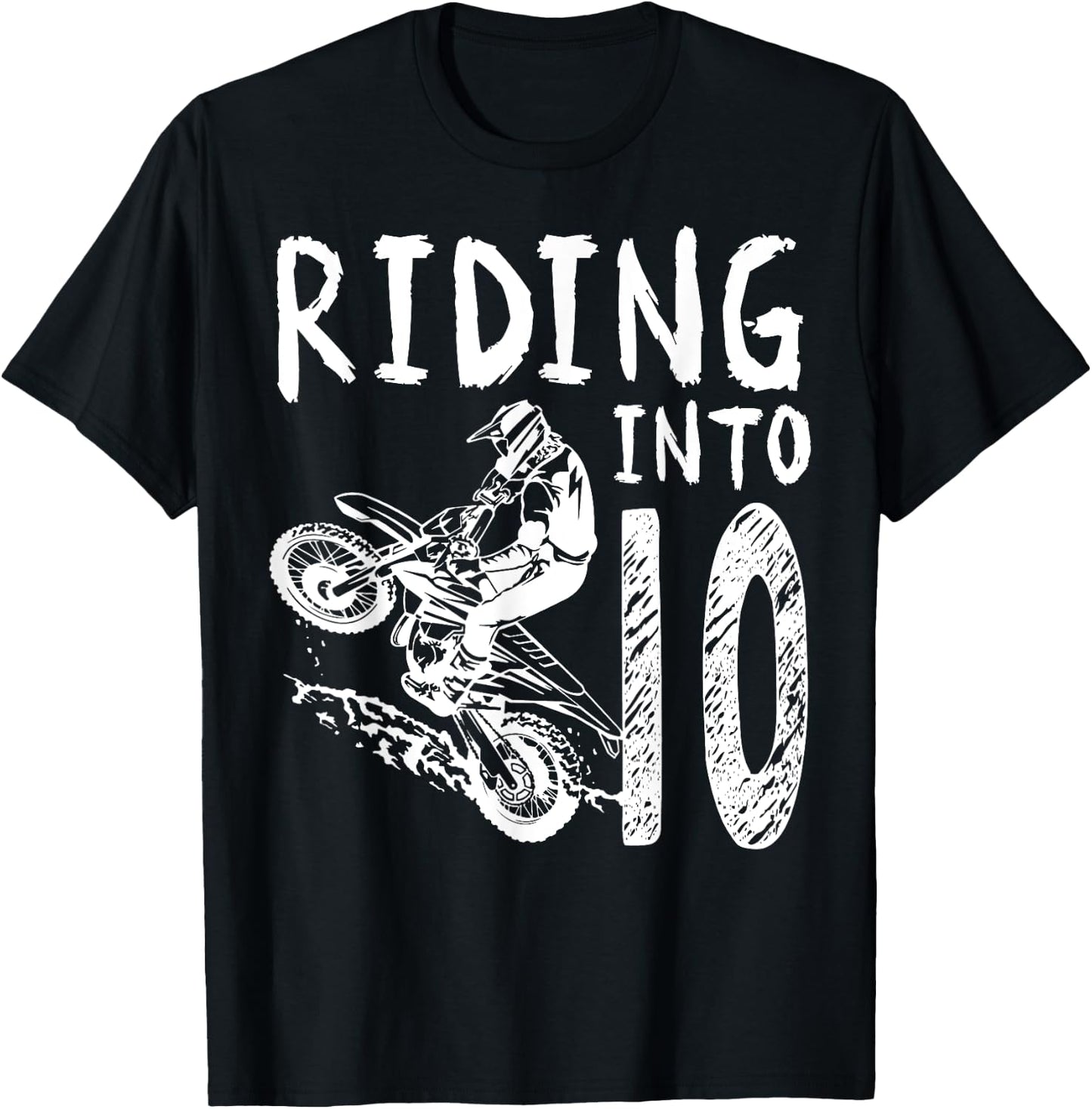 Riding Into 10th Birthday Boy Dirt Bike Party 10 Year Old T-Shirt - T-Shirt | Black