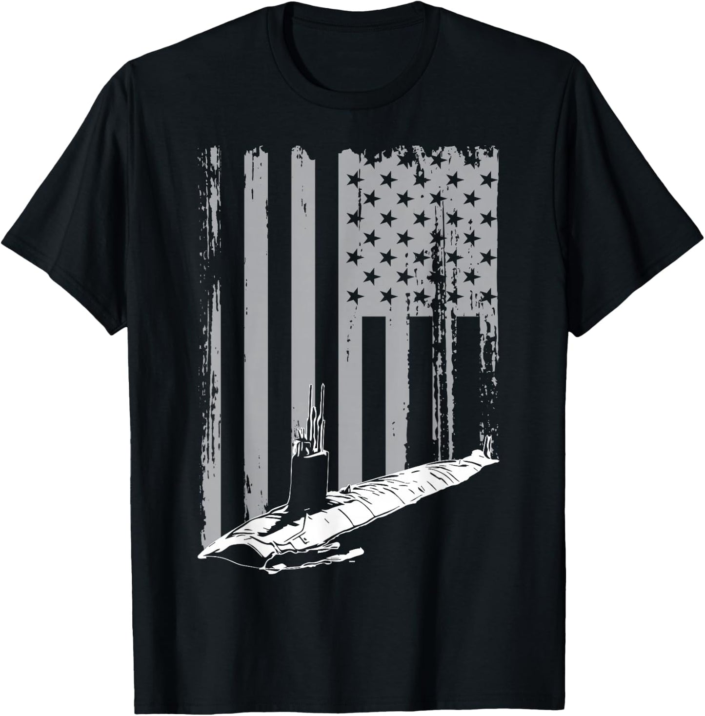 Submariner American Flag Patriotic Submarine Veteran Grandpa T-Shirt - T-Shirt | Black