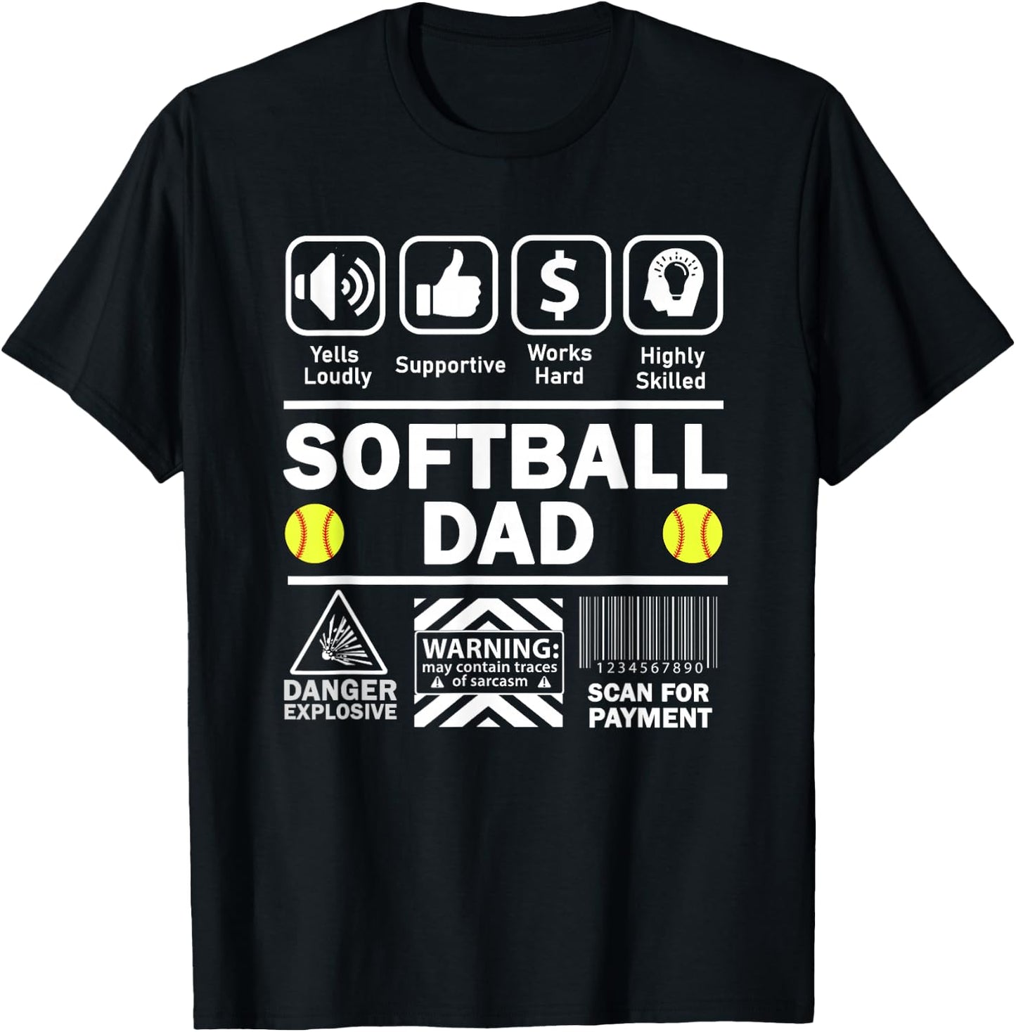 Softball Dad Funny Contents of Sports Father T-Shirt - T-Shirt | Black