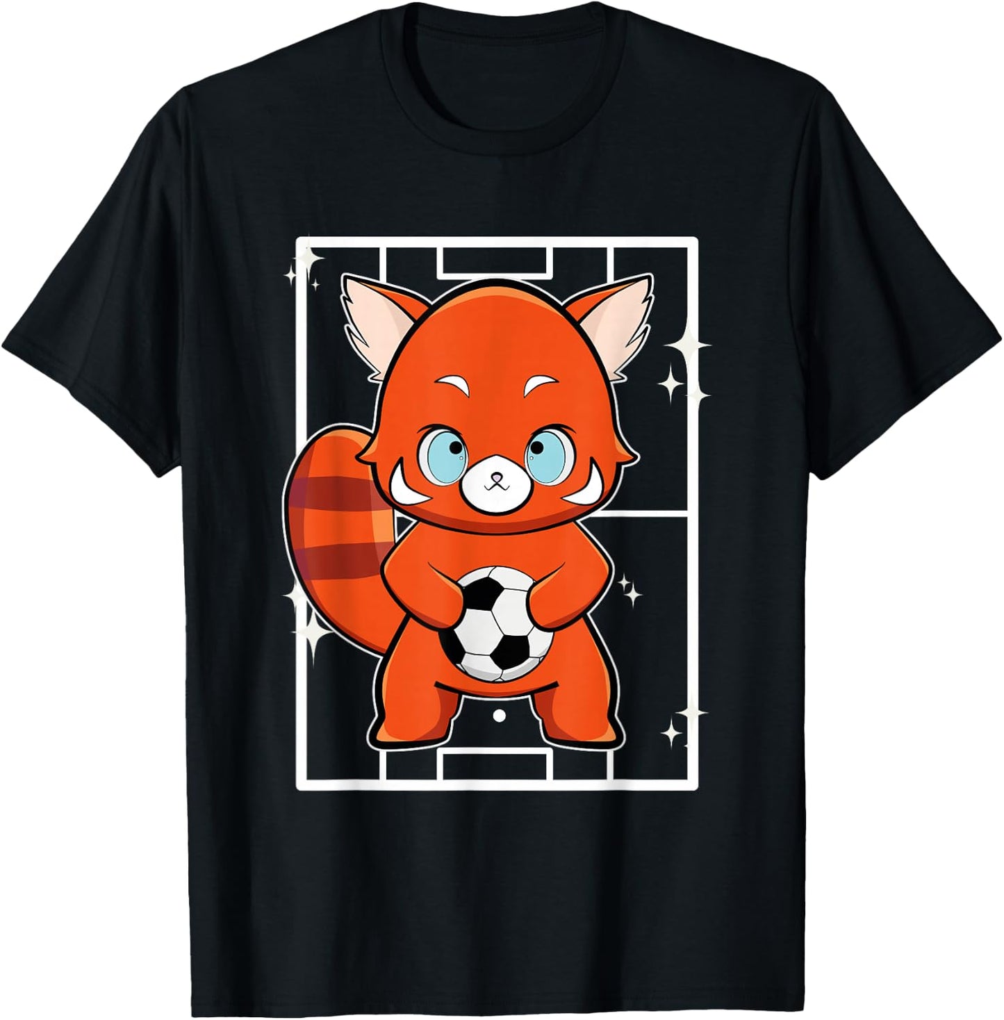 Red Panda with Football T-Shirt - T-Shirt | Black