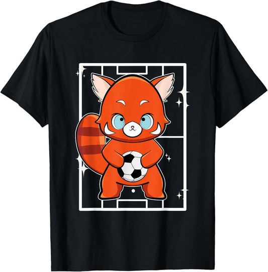 Red Panda with Football T-Shirt - T-Shirt | Black