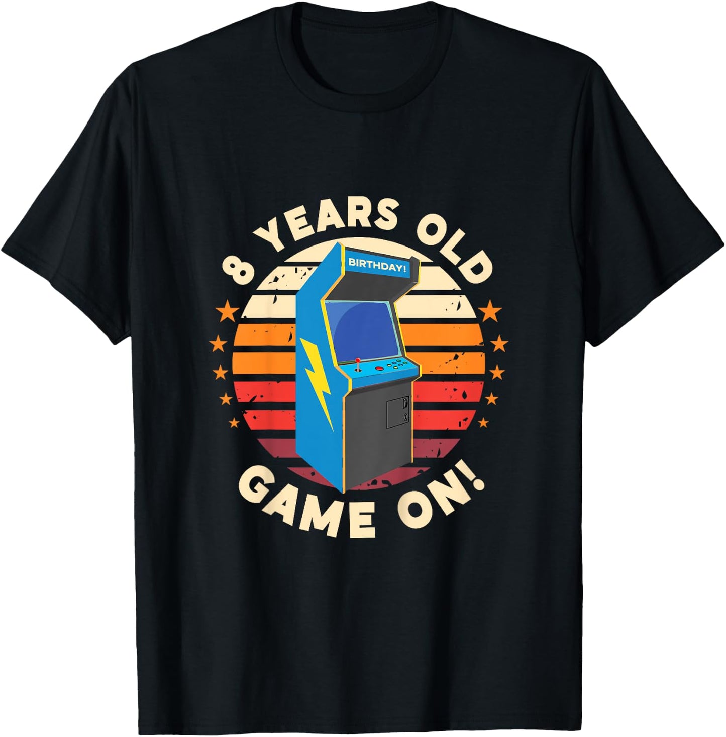 8 Year Old Birthday Wear Retro Arcade Game On Arcade Theme T-Shirt - T-Shirt | Black