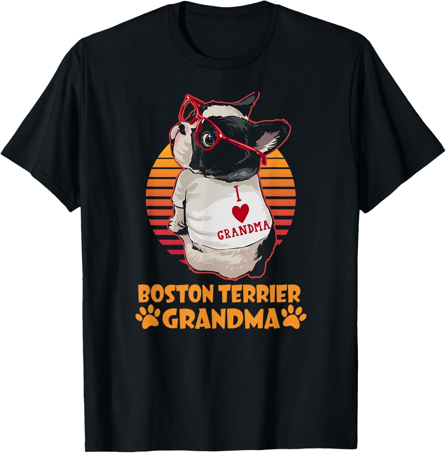 Vintage Boston Terrier Grandma Wear Sunglasses Dog Lover Men Women Girls Kids T-Shirt - T-Shirt | Black