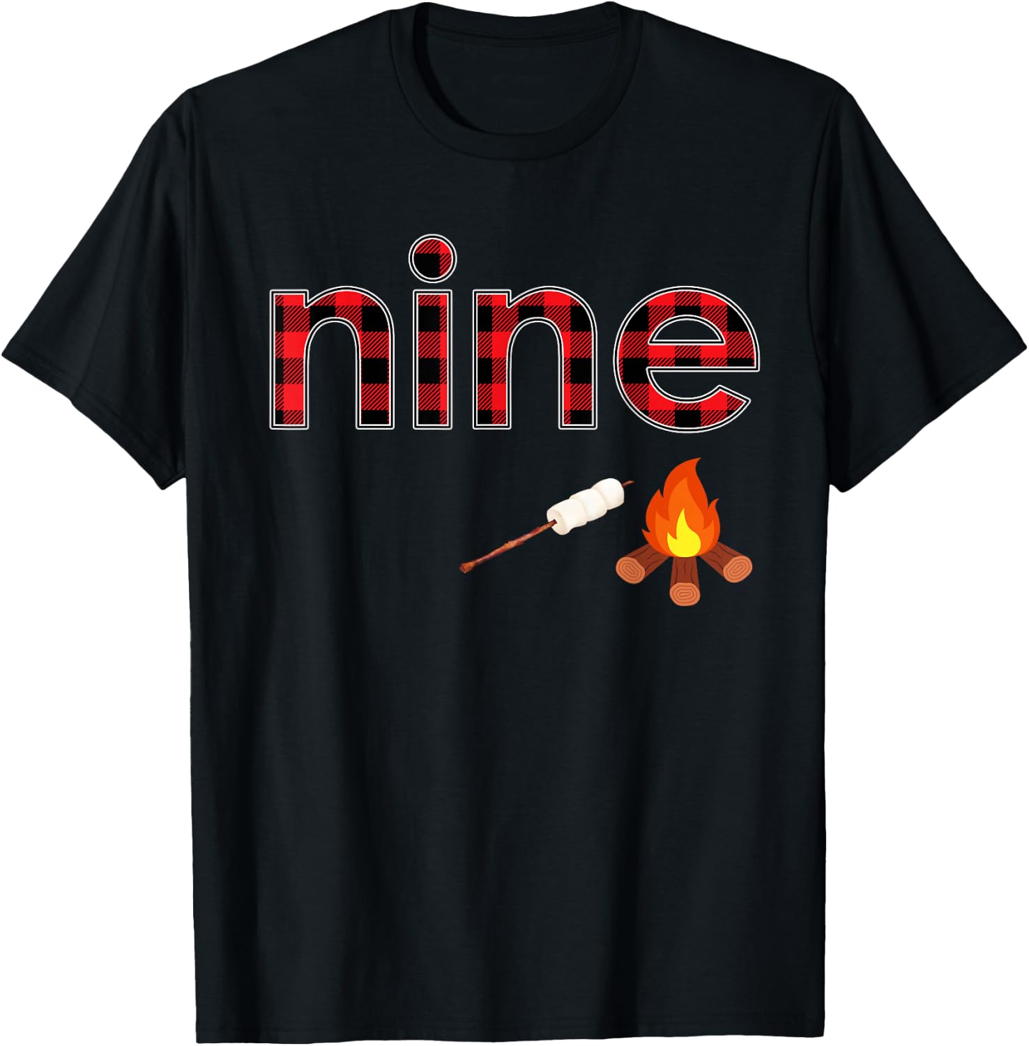 9th Birthday Boy 9 Year Old Campfire Marshmallow Camping T-Shirt - T-Shirt | Black