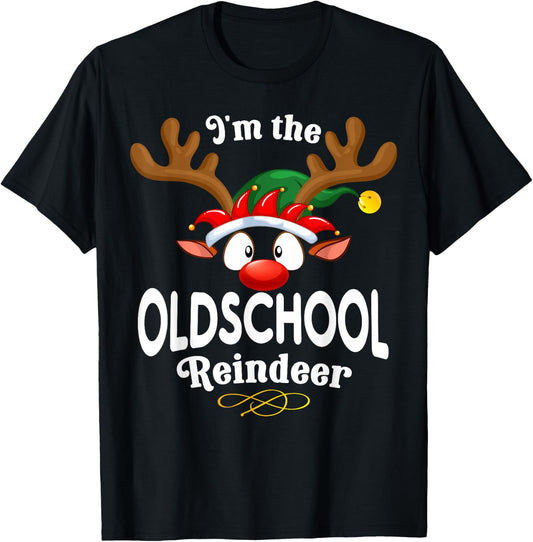Christmas PJS Oldschool XMas Reindeer Matching T-Shirt - T-Shirt | Black