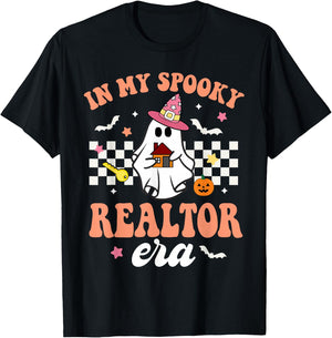 Groovy In My Spooky Realtor Era Ghost Funny Halloween T-Shirt - T-Shirt | Black