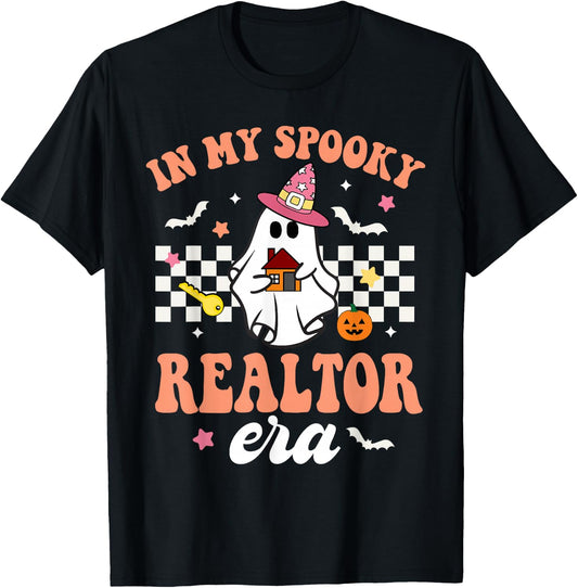 Groovy In My Spooky Realtor Era Ghost Funny Halloween T-Shirt - T-Shirt | Black
