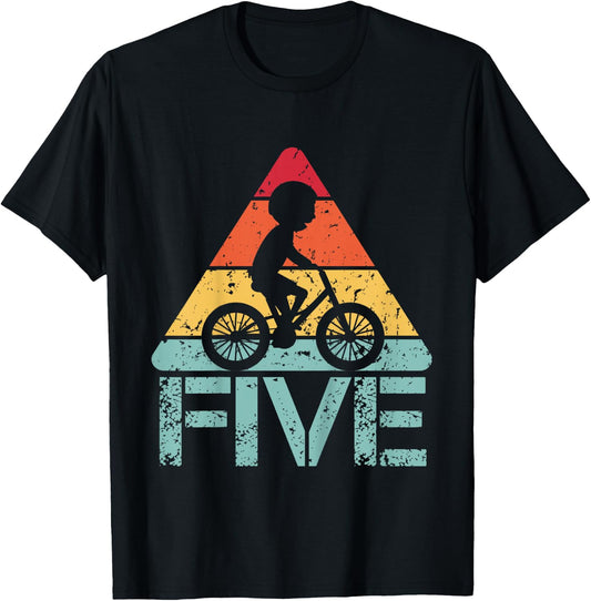 Cyclist Five Birthday Cycling 5th 5 Year Old Bike Birthday T-Shirt - T-Shirt | Black