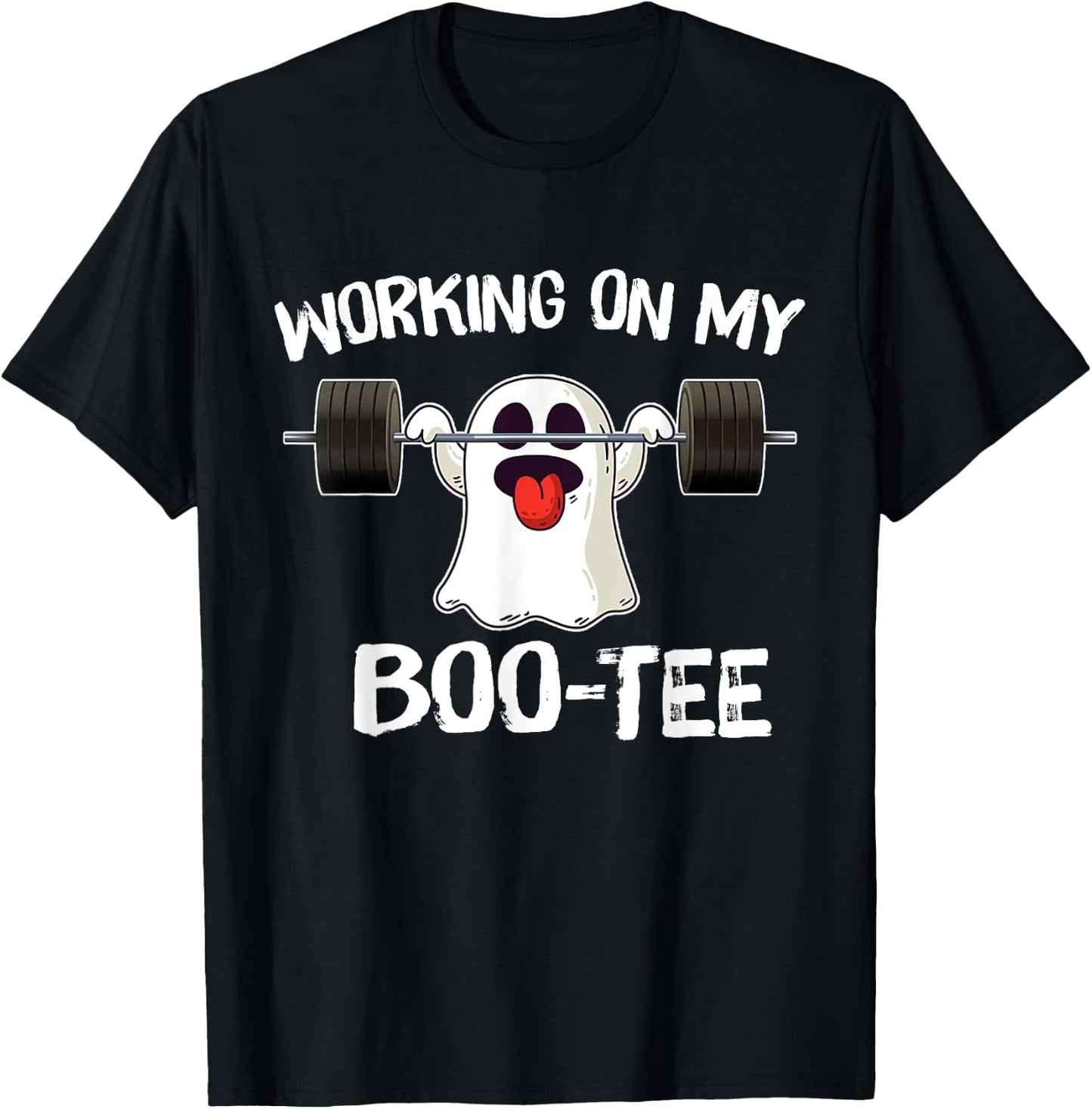 Working On My Booty Boo Funny Halloween Gym Ghost Pun T-Shirt - T-Shirt | Black