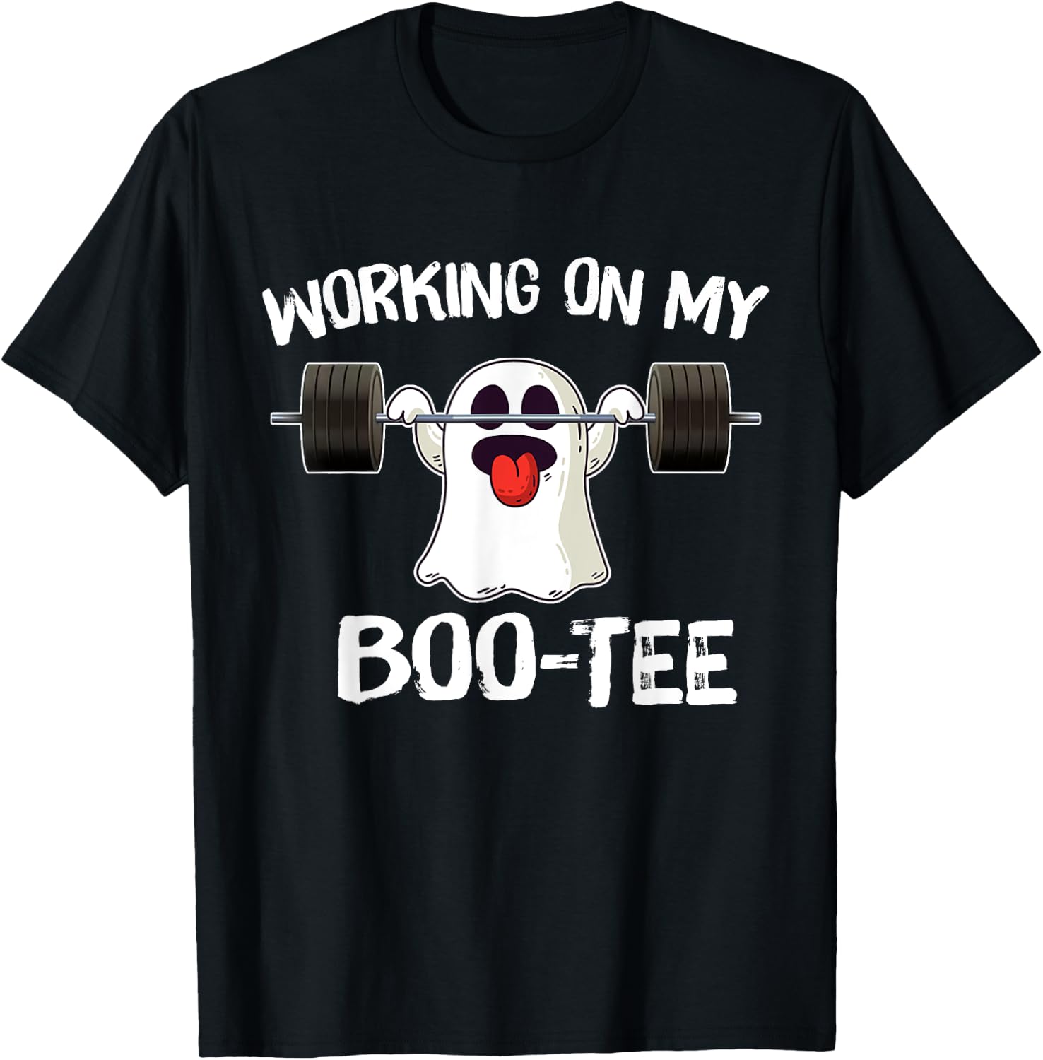 Working On My Booty Boo Funny Halloween Gym Ghost Pun T-Shirt - T-Shirt | Black