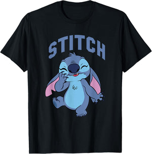 Disney Lilo & Stitch Cute Laughing Stitch Portrait T-Shirt - T-Shirt | Black