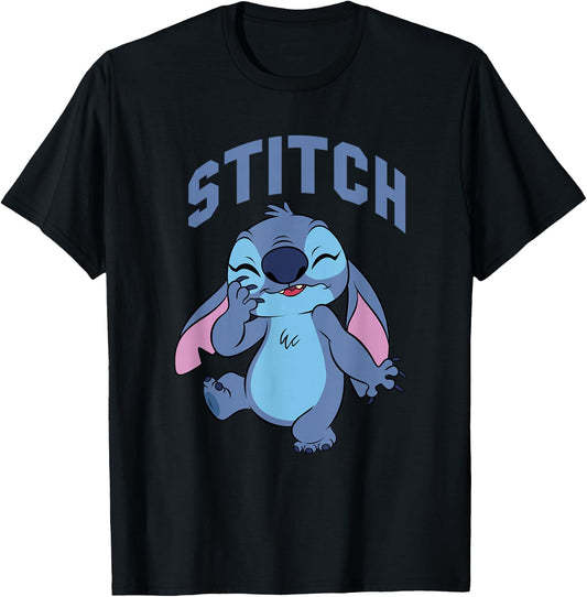 Disney Lilo & Stitch Cute Laughing Stitch Portrait T-Shirt - T-Shirt | Black