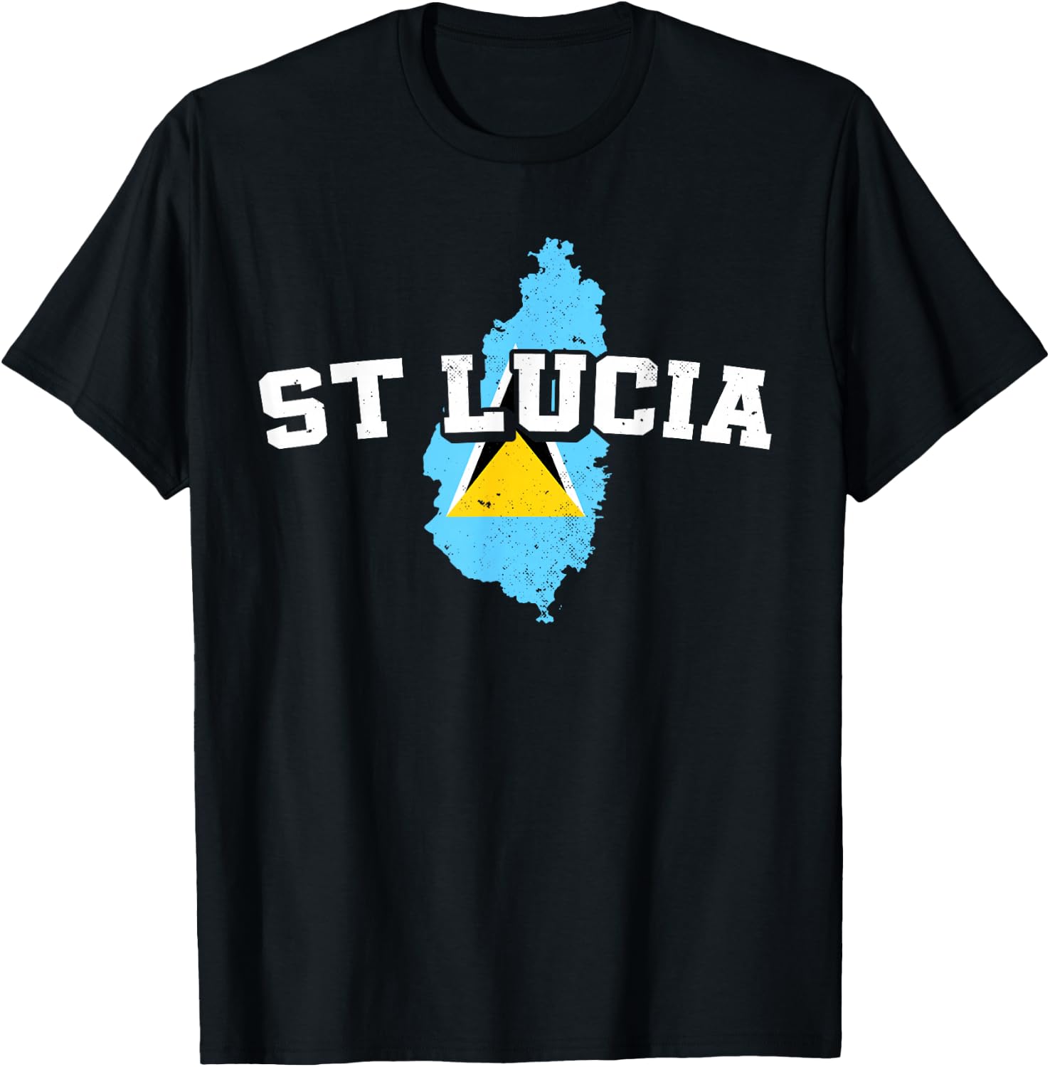 St Lucia Map and Flag Souvenir Saint Lucian T-Shirt - T-Shirt | Black